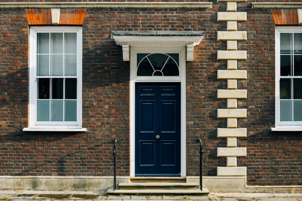 The front door of British townhouse.