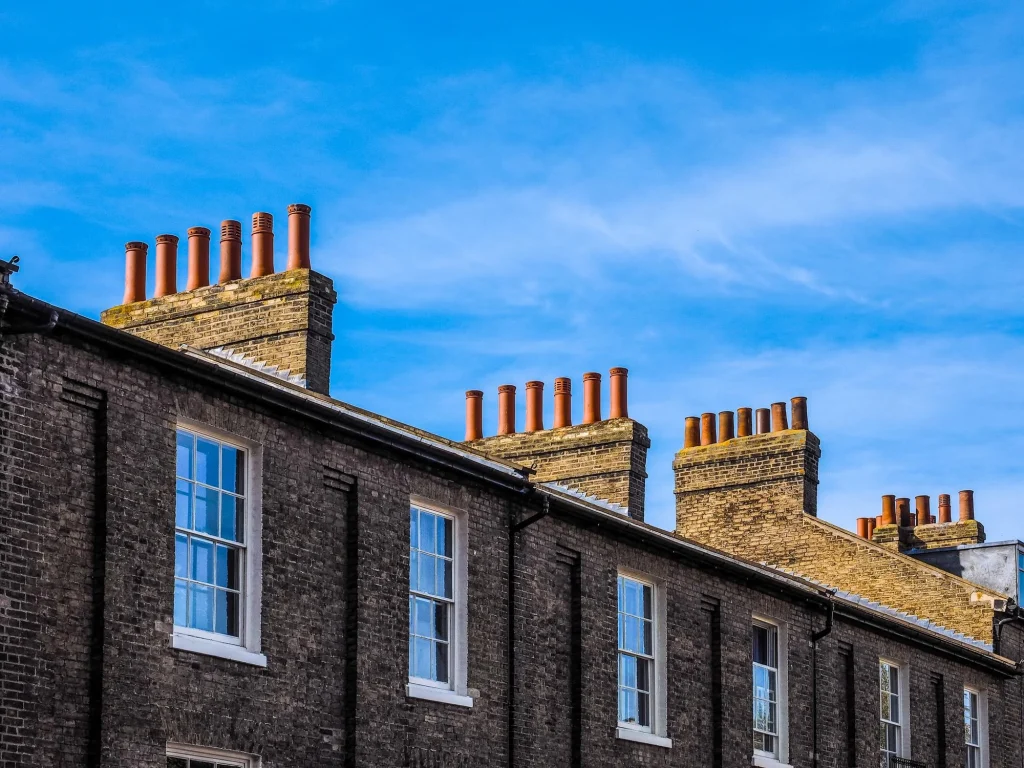 Traditional British house roofs.