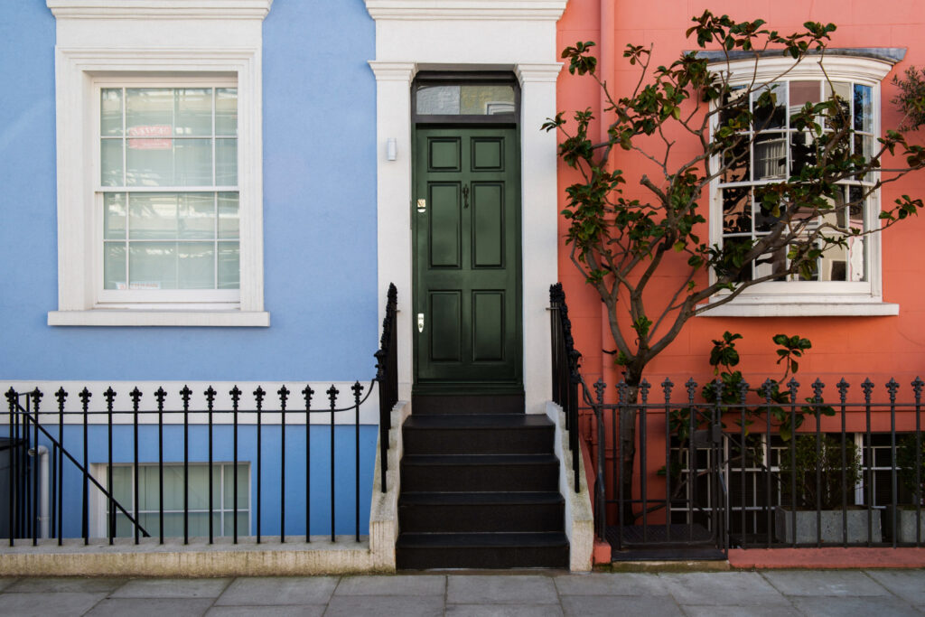 front-view-front-door-with-blue-orange-wall